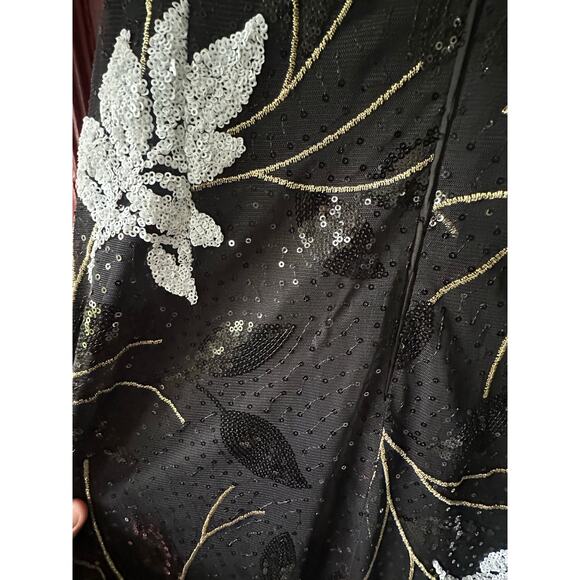 Belle Badgley Mischka Dress Gown Size 14 Black Sequin Wedding Formal Cocktail - Picture 9 of 14